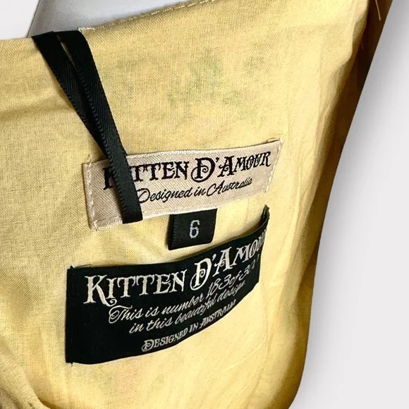 Kitten D’Amour Cottage Core, Fairy, Yellow Floral, Pink Lace Bow Dress - Picture 11 of 11